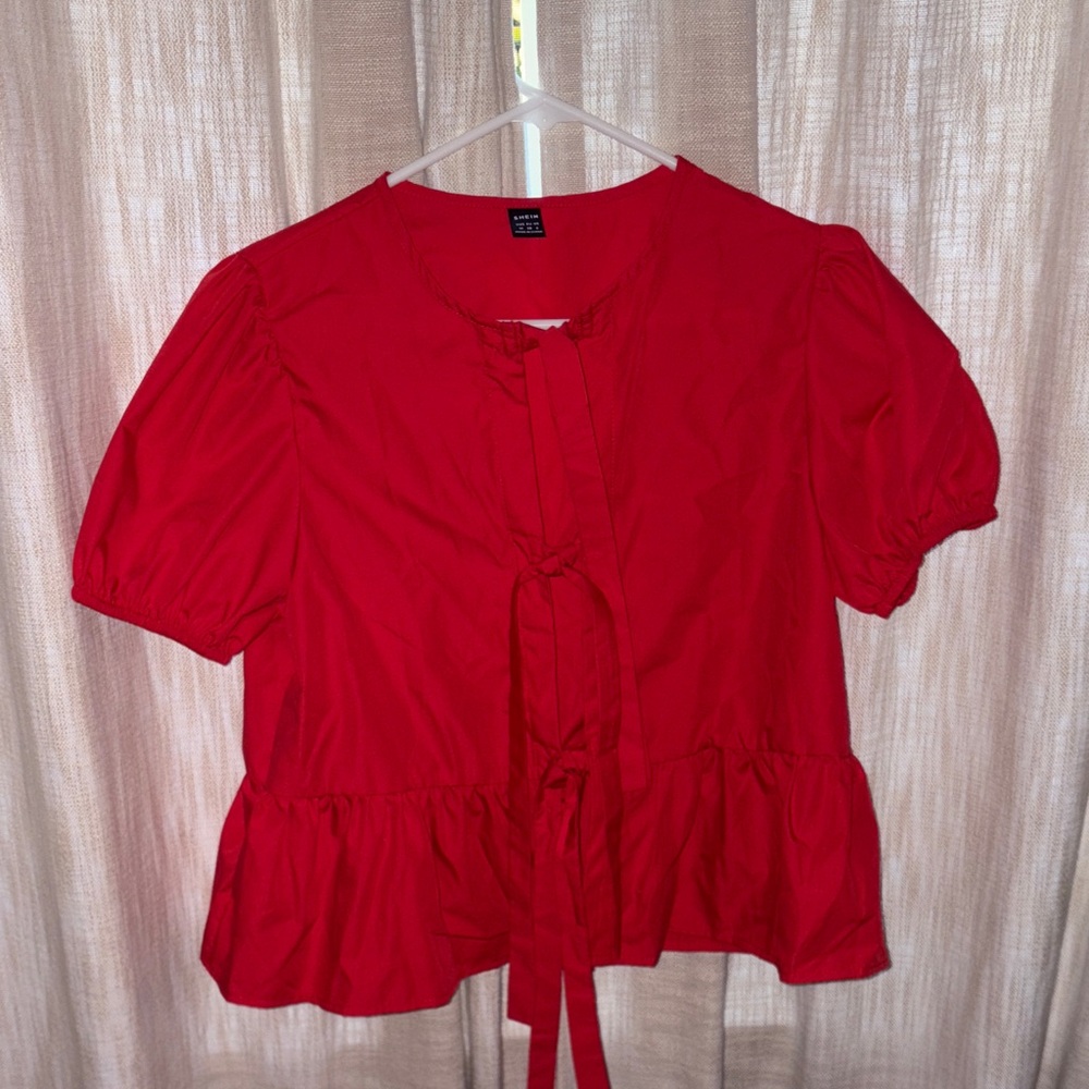 Red Women's Top with Tie Detail